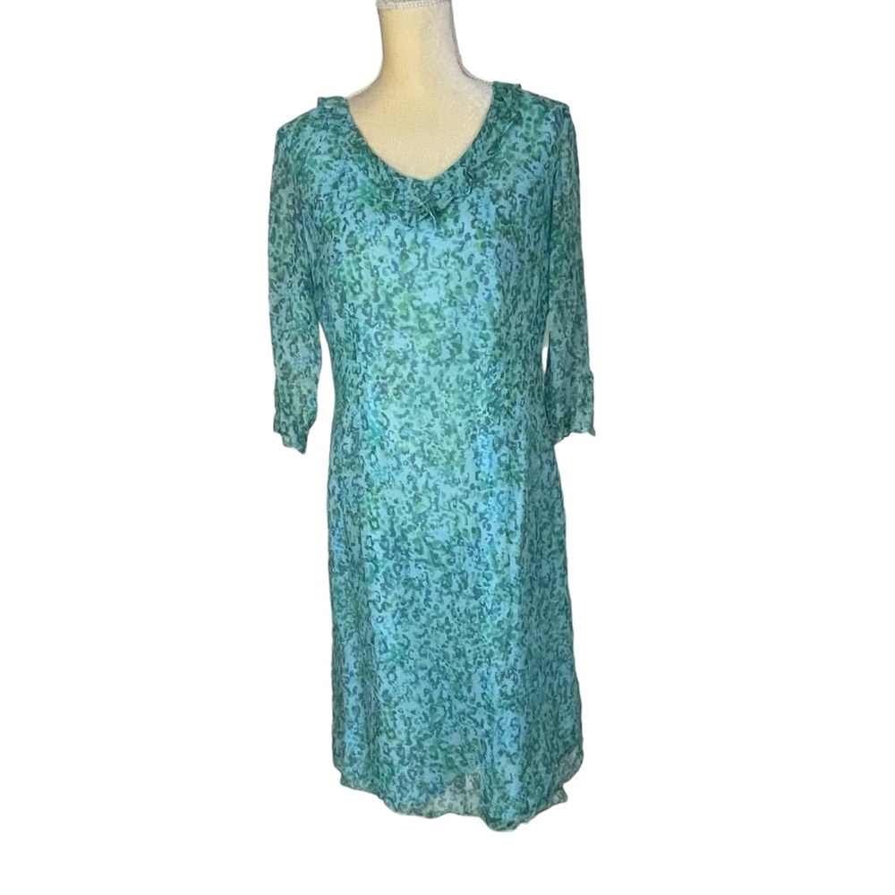 Vision Apparel 100% Silk Midi Dress Blue Green Size‎ 10